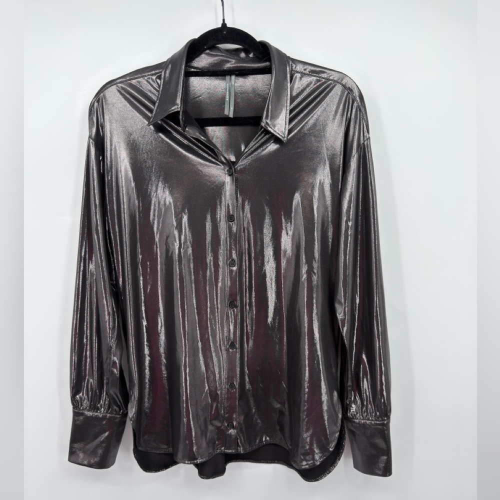 Anthropologie Metallic Button Front Blouse Shimmer Long Sleeve Top Size XS